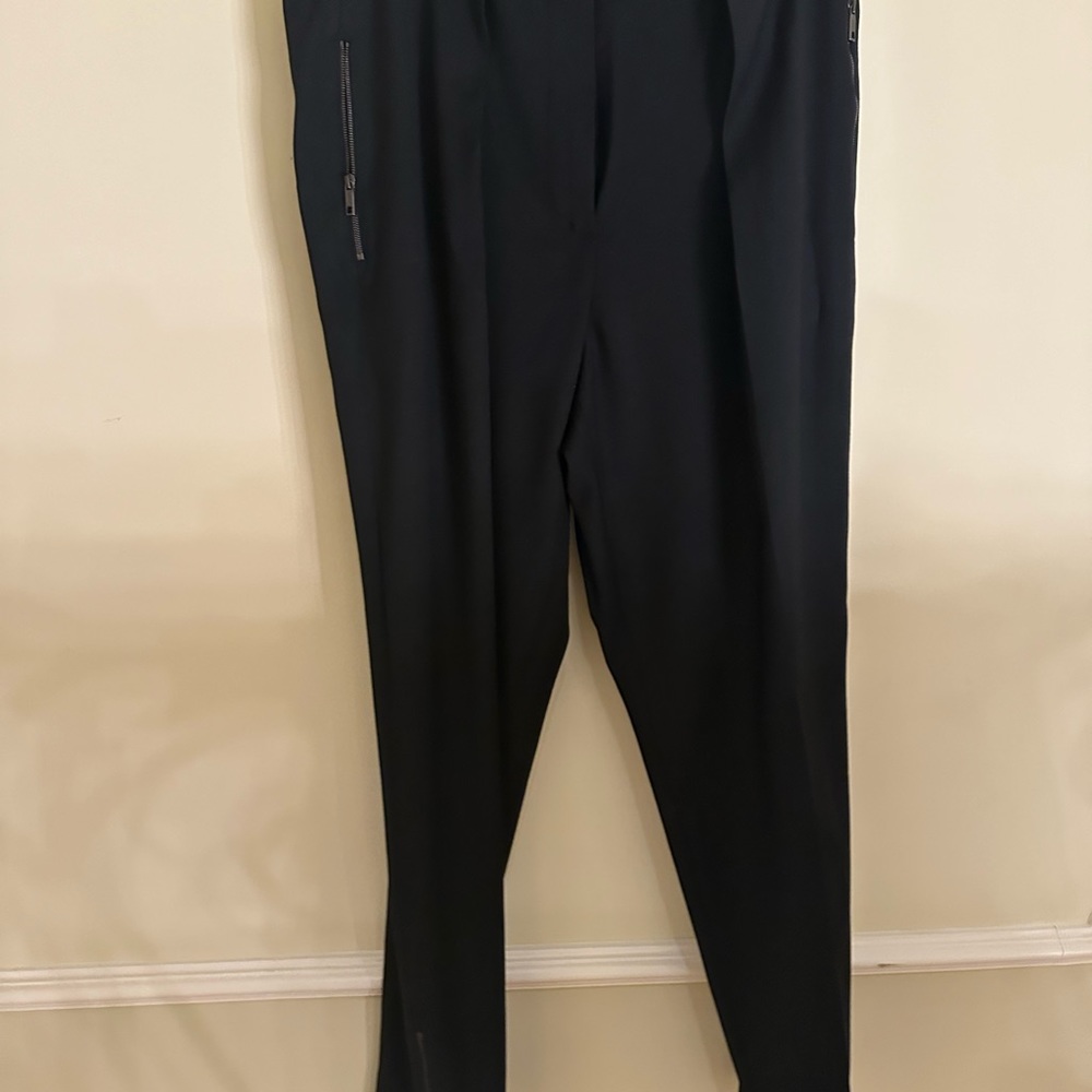 MAX MARA SPORTMAX Black Wool Blend Pleated Cuffed Pants with Zipper Detail Sz 12